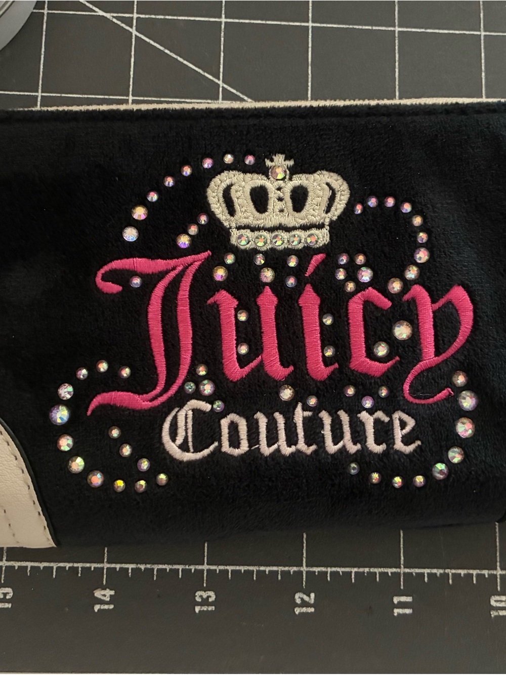Juicy Couture Black Velour Rhinestone Logo Wallet
